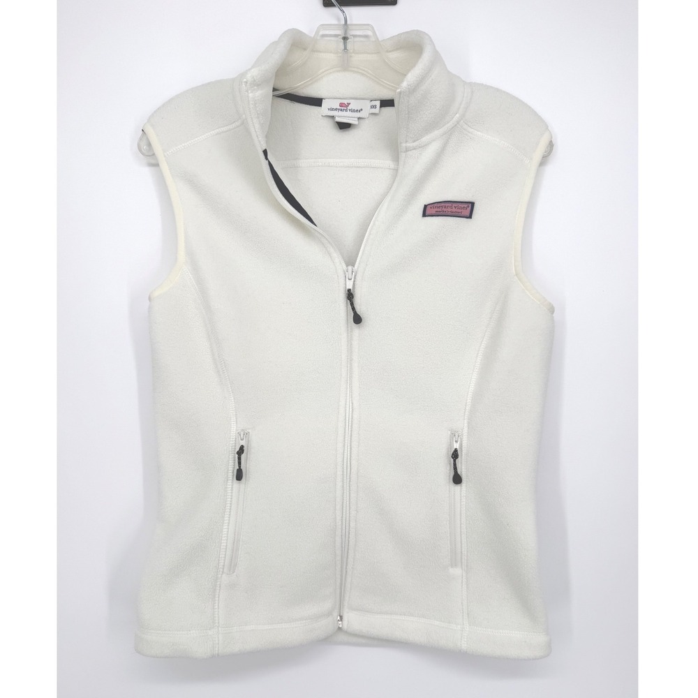 Vineyard Vines Womens XXS Fleece Vest White Full Zip Martha's Vineyard Logo